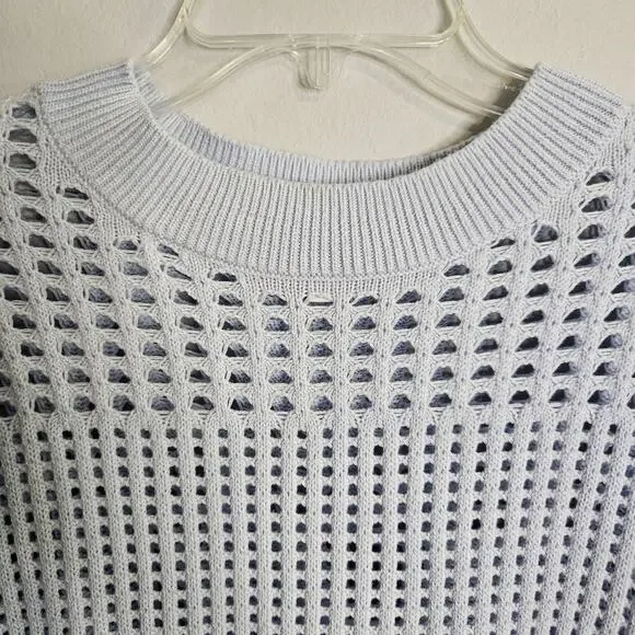Haven Well Within Open Weave Cotton Sweater Knit Crewneck Light Blue Size L - Picture 3 of 9